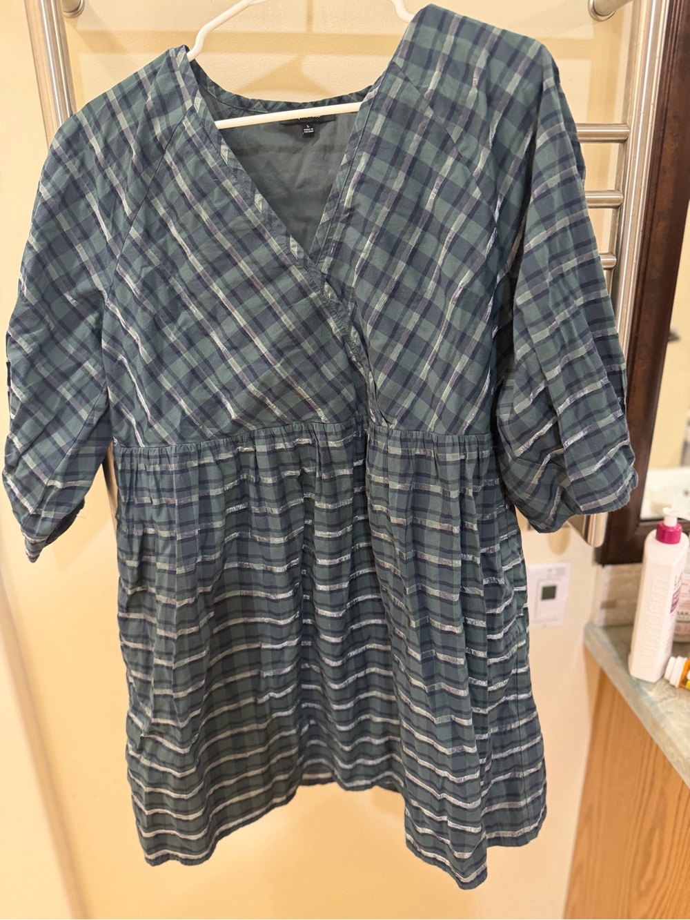 Madewell Blue and Green Plaid Wrap-Front Tunic